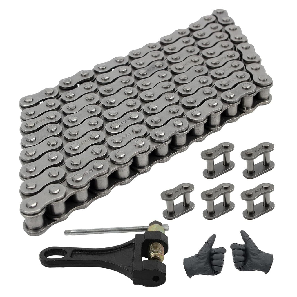 PowerMotor 428 Motorcycle Chain Heavy Duty Drive Chain 104 Links Kit Breaker New