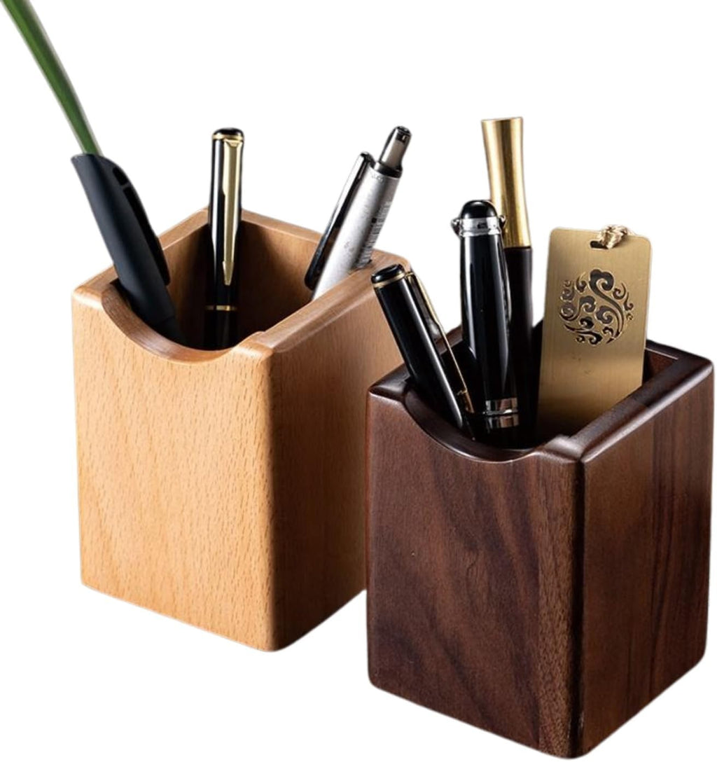 Shopukasa 2pc Wood Pen Pencil Holder Stand Multi Purpose Natural Wood New