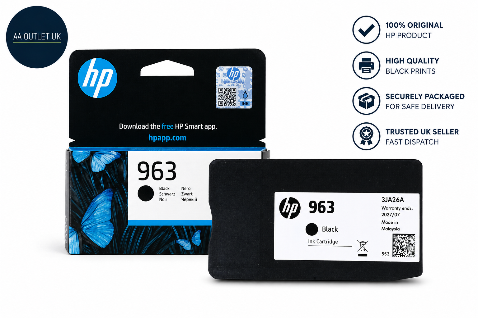 HP 3JA26AE 963 Original Ink Cartridge Black Single Pack 9010 9013 9020 9023