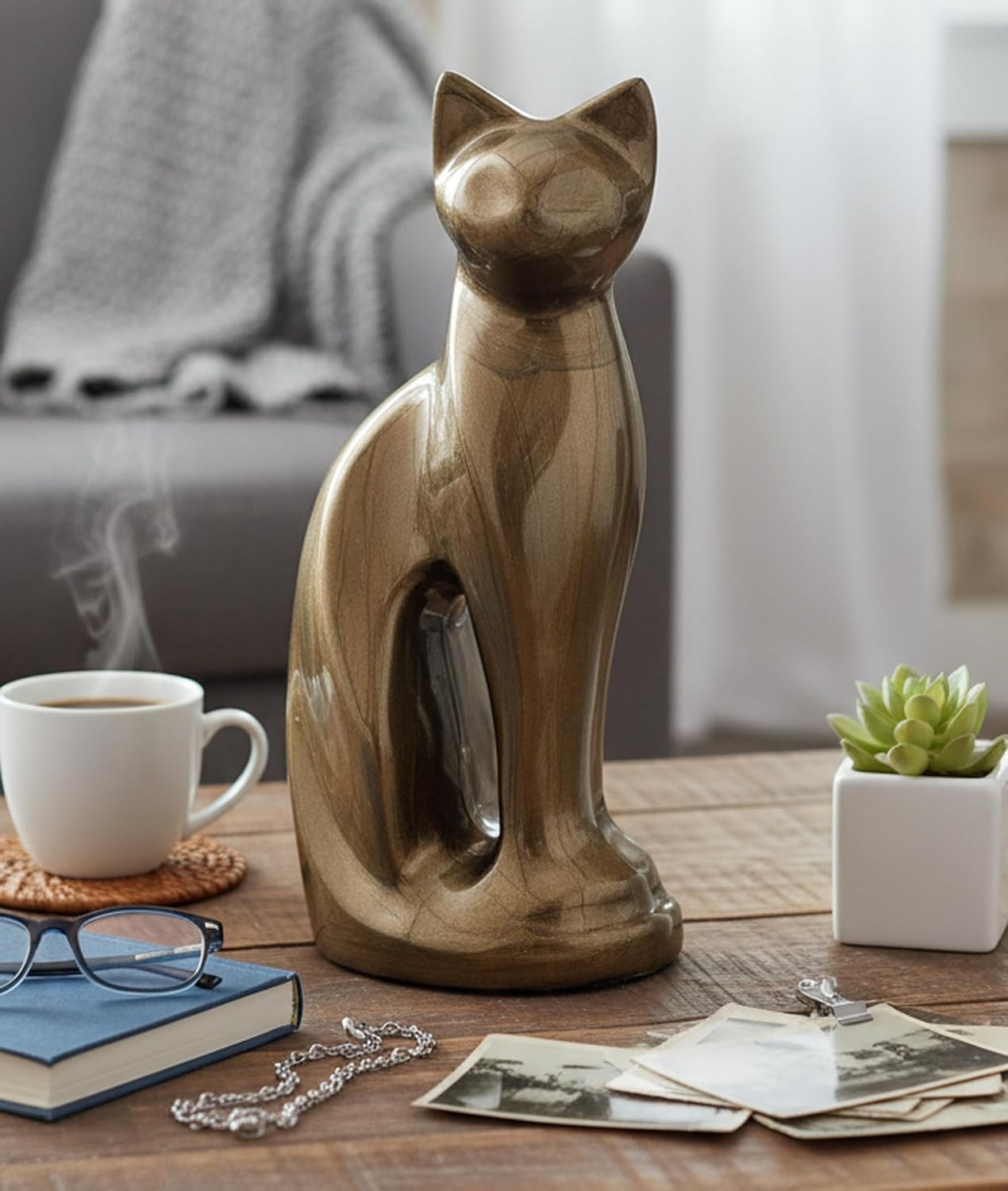 eSplanade Cremation Memorial Container Jar Pot Cat Urn Shape 5x9.02x9.02in New