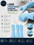 Lanon 3 Pairs Wahoo Skin Friendly Dishwashing Cleaning Gloves Latex Free Medium
