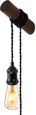 Wooden Industrial Plug In Wall Light 2.8m Twisted Braided E27 Lamp Holder Fit