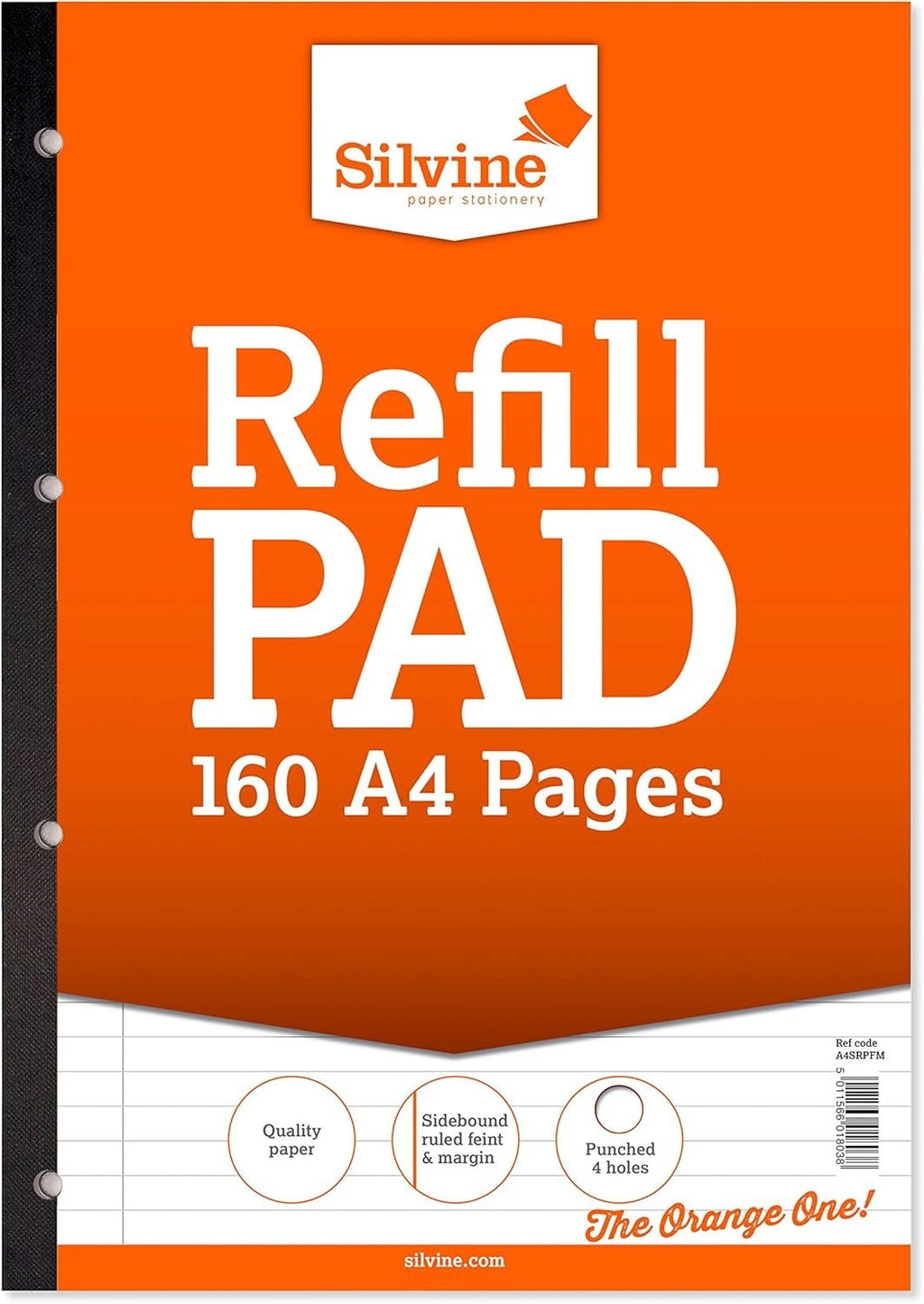 Silvine A4 Refill Pad 160 Pages Side Bound 4 Hole Punched Ruled 8mm Feint Margin