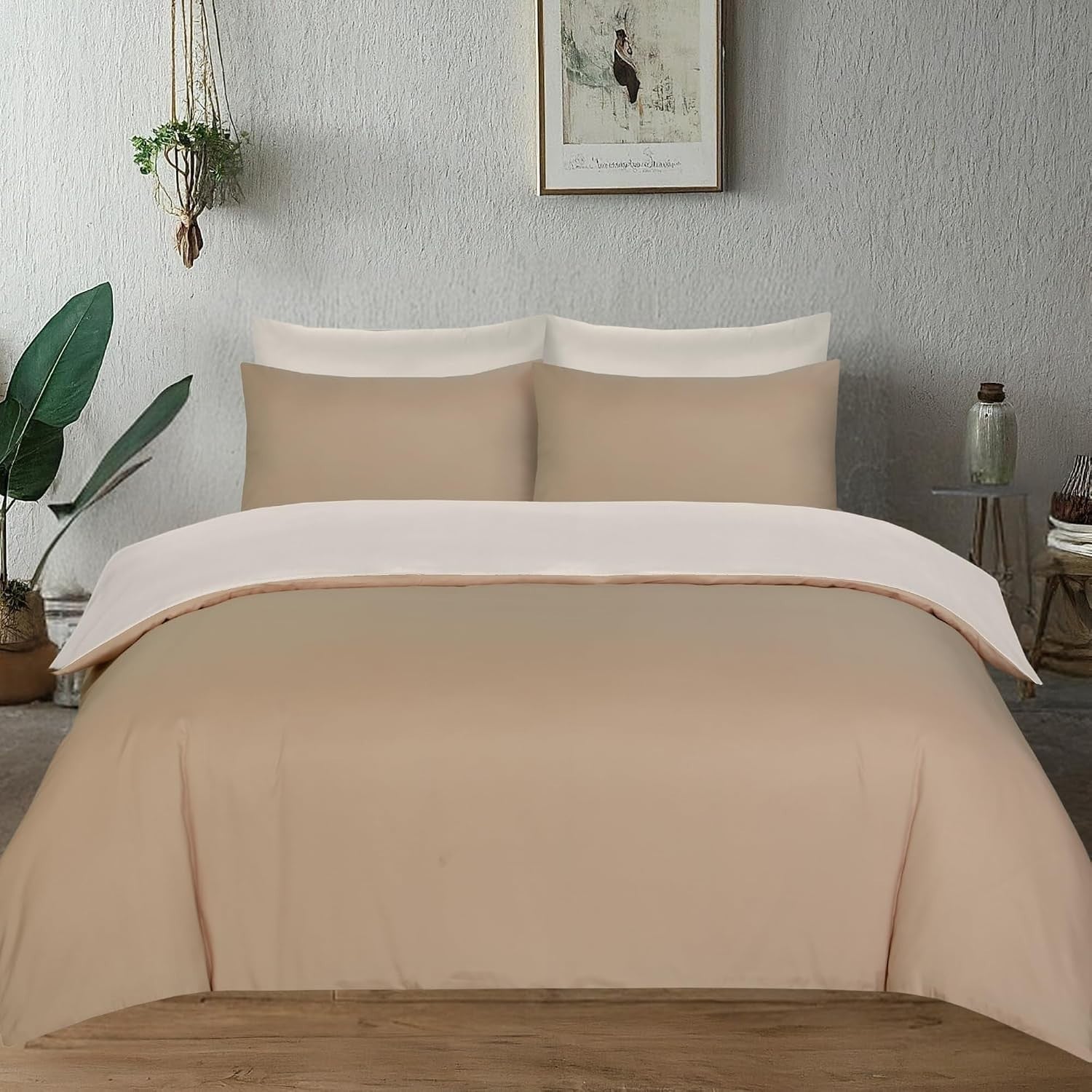 J.Din Beige Cream Plain Dyed Duvet Cover Soft Brushed Microfiber Double New
