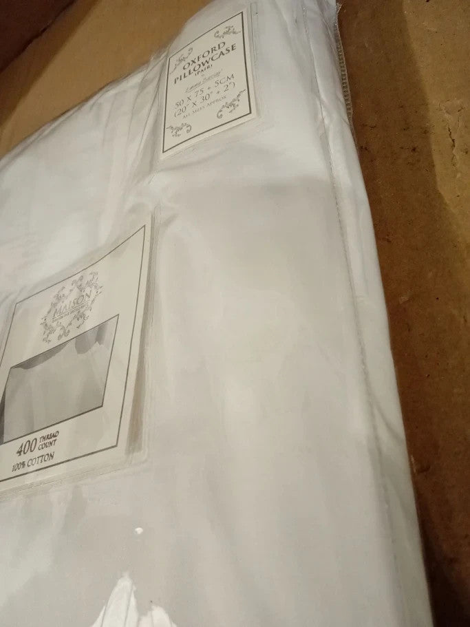 400 Thread Count Cotton Oxford Pillowcase Cotton Pair White 75x50cm New
