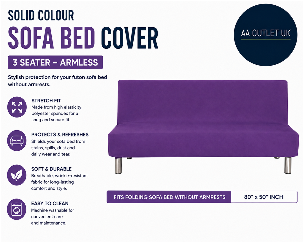 Solid Colour Armless Sofa Bed Cover Polyester Spandex Stretch Futon 80x50in