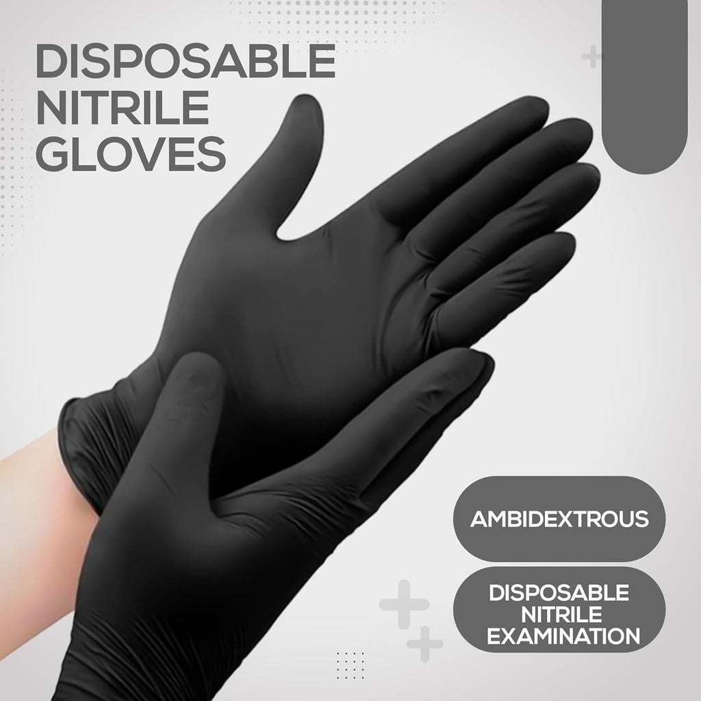 PRAIMA Black Nitrile Disposable Glove Medium Heavy Duty Durable Strong Latex New