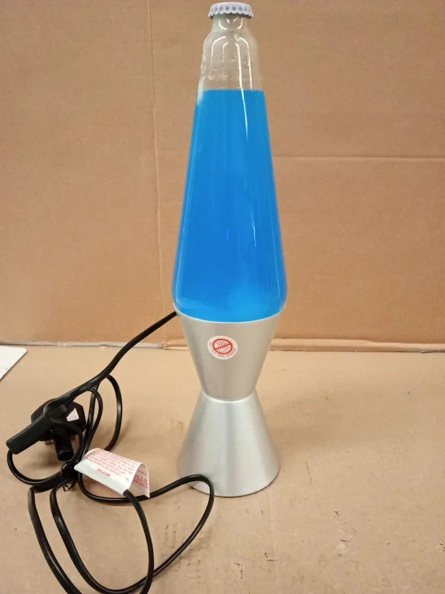 Lava Lamp 2103 White Wax Blue Liquid Silver Base Cap Original 14.5in Motion Lamp