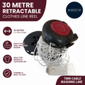 Ram 30m Retractable Reel Clothes Lines Washing Line Twin Cable Mounted