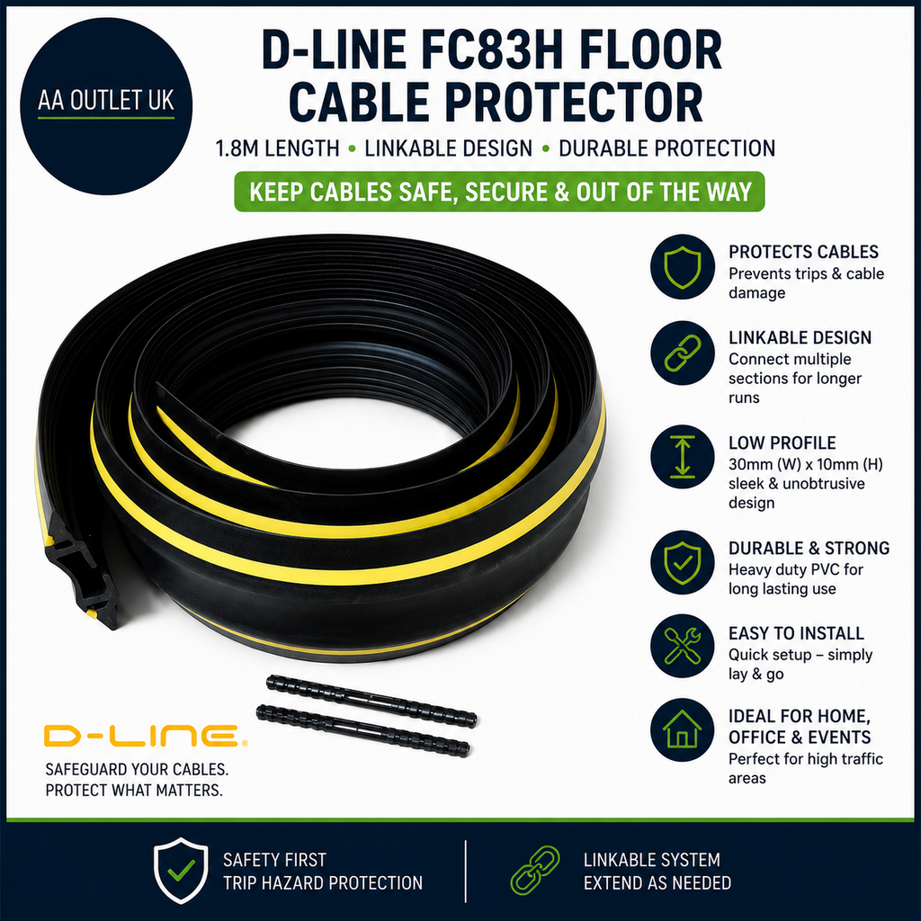 D-Line FC83H Floor Cable Protector 1.8m Linkable 30x10mm Black Yellow Design