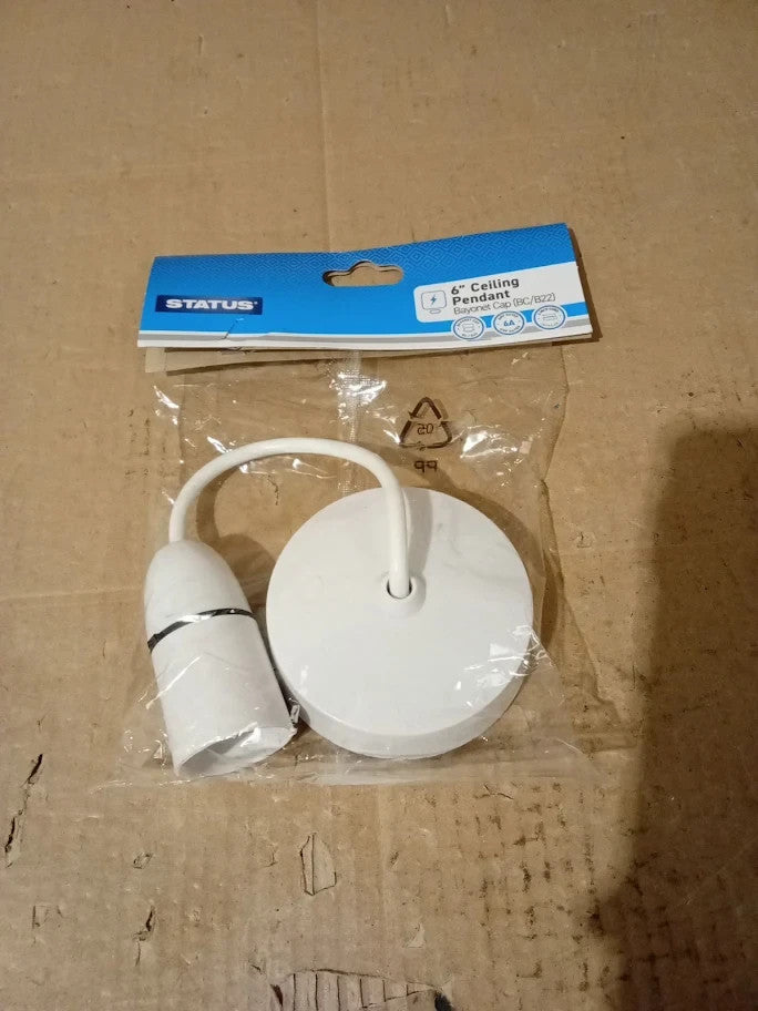 Status Ceiling Pendant Light Fitting 6in White Bayonet B22 Pendant Ceiling New