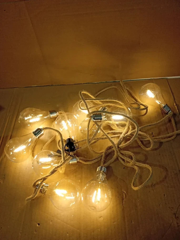 Noma Connectable Jute Rope Festoon Garden Lights 10 Warm White Led 6.8m New