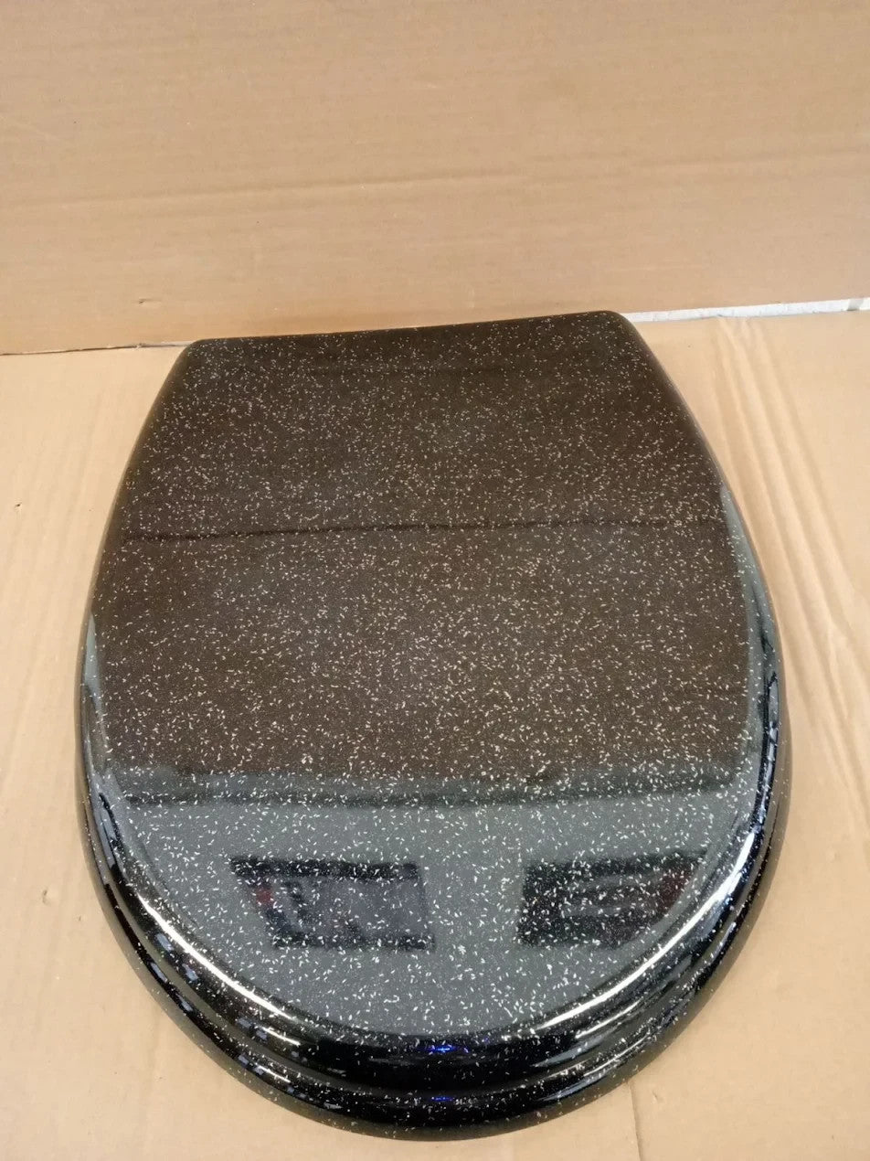 Home Black Glitter Slow Close Toilet Seat 85x178mm Adjustable Hinges