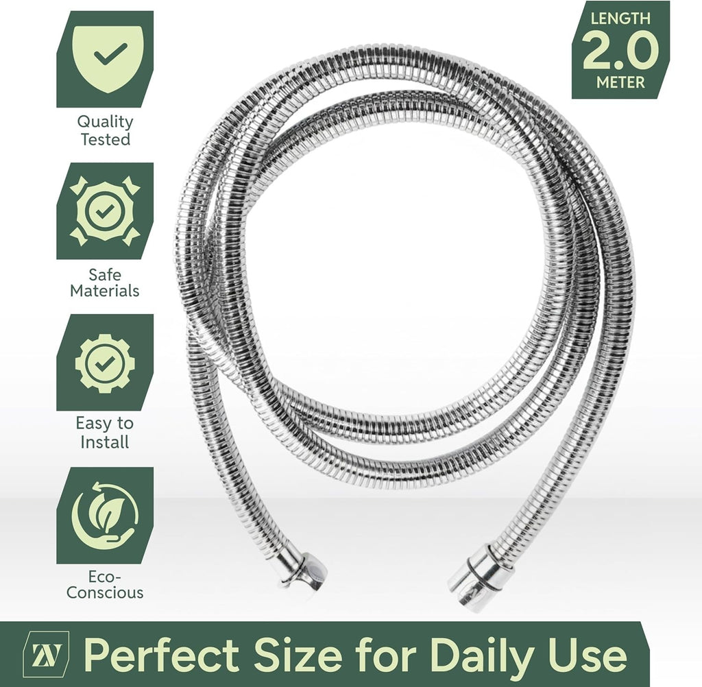 Zuvo 2m Extra Long Stainless Steel Shower Hose Heavy Duty High Pressure New