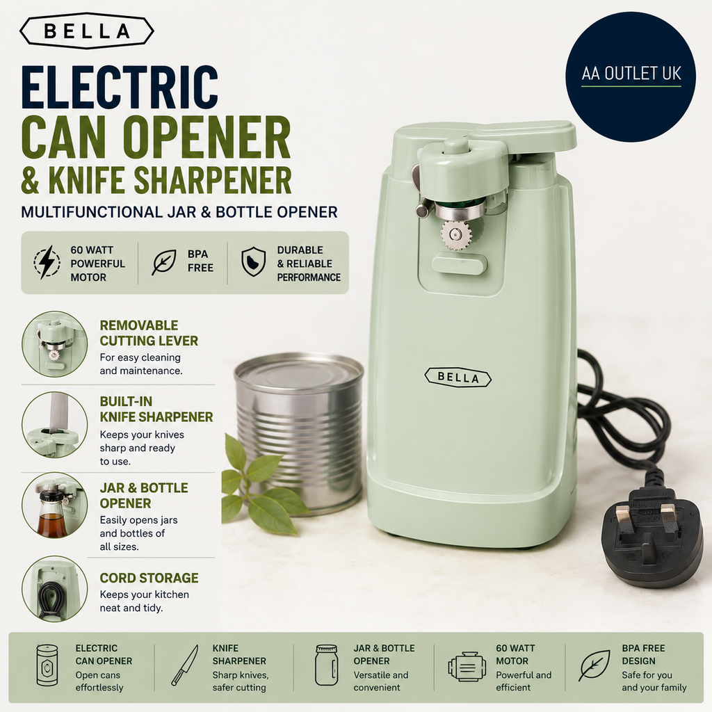 Bella Electric Can Opener Knife Sharpener Multifunctional Jar Bottle 60W Sage