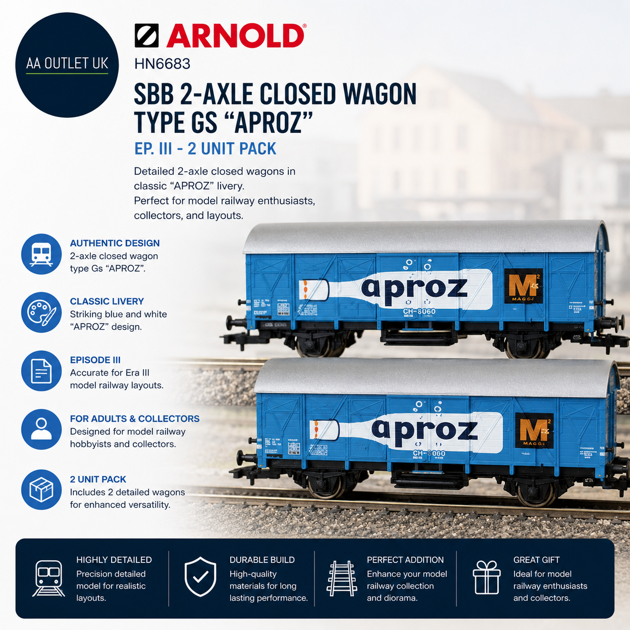 Arnold HN6683 SBB 2 Unit Pack Axle Closed Wagon Type Gs APROZ Blue 5+