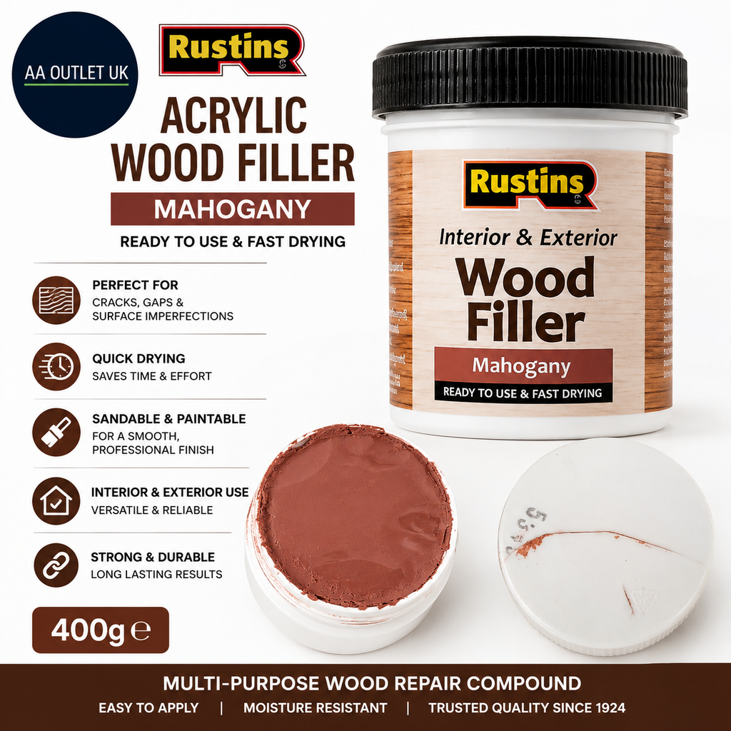 Rustins AWOOM250 Acrylic Wood Filler Mahogany 400g Multi Purpose Repair Compound