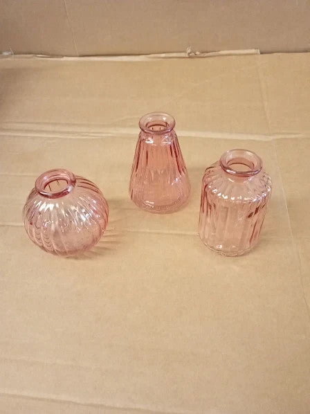 Sass Belle Pink Bud Set 3 Glass Vases Table Decoration 11.2x23.1x8.2cm New