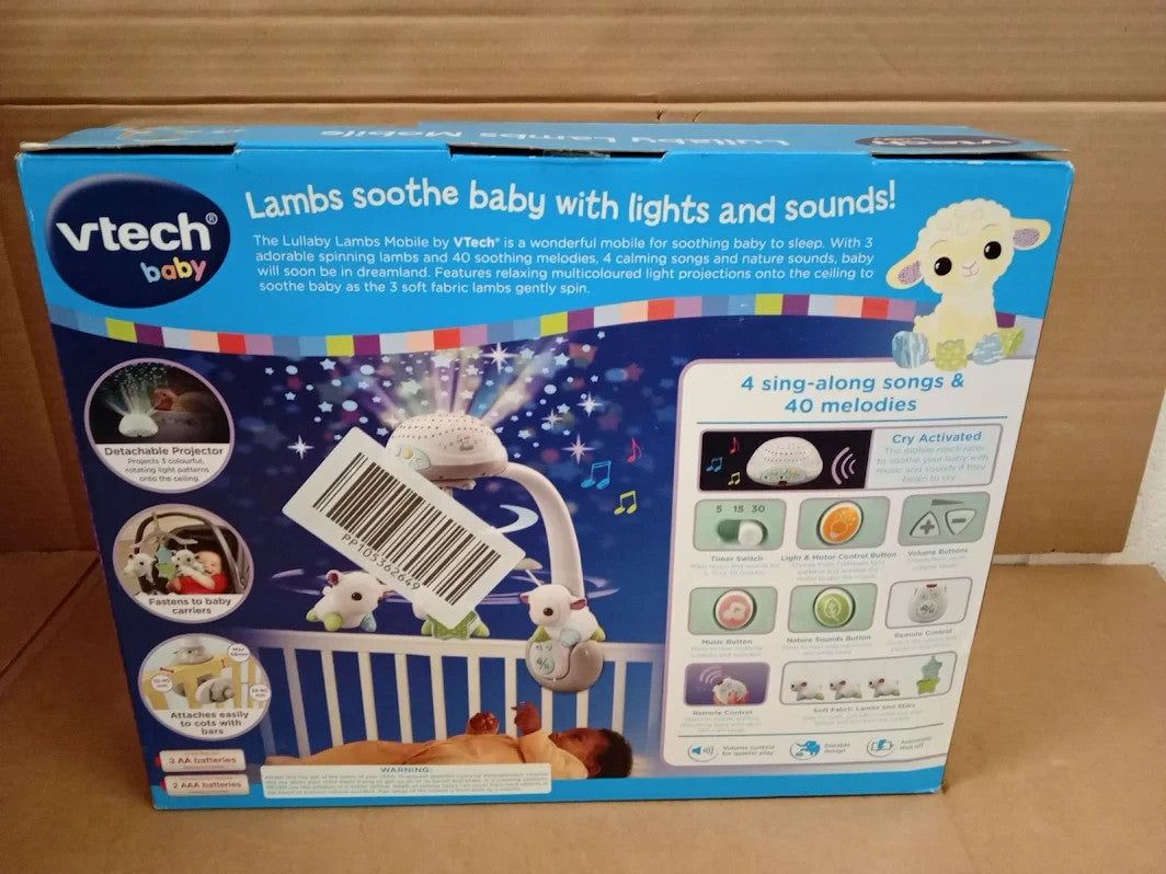 VTech Baby Lullaby Lambs Mobile Lights Sounds Musical Cot Toy 0+ Months New