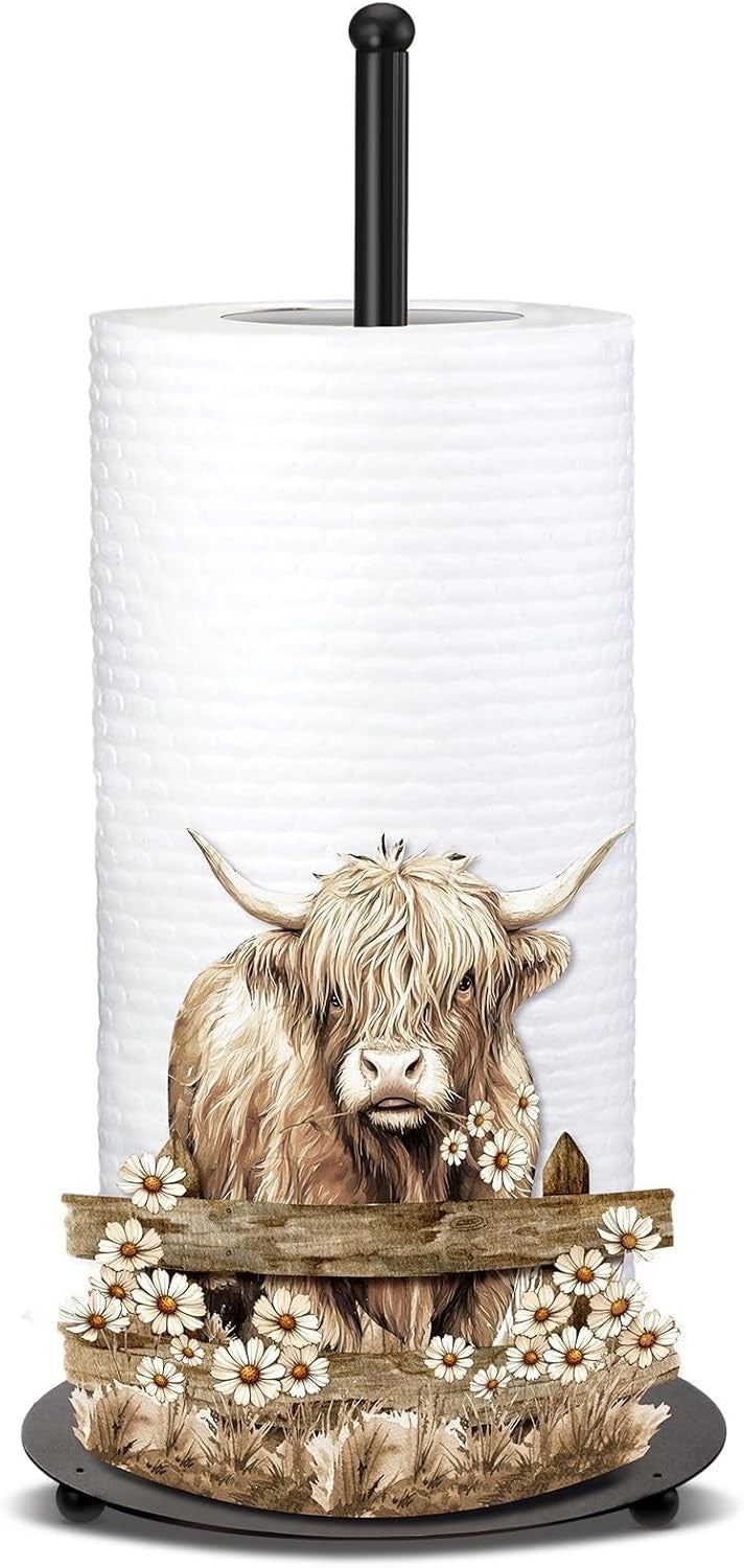 Shimeyao Highland Cow Metal Paper Towel Holder Farmhouse Kitchen Decor Large New