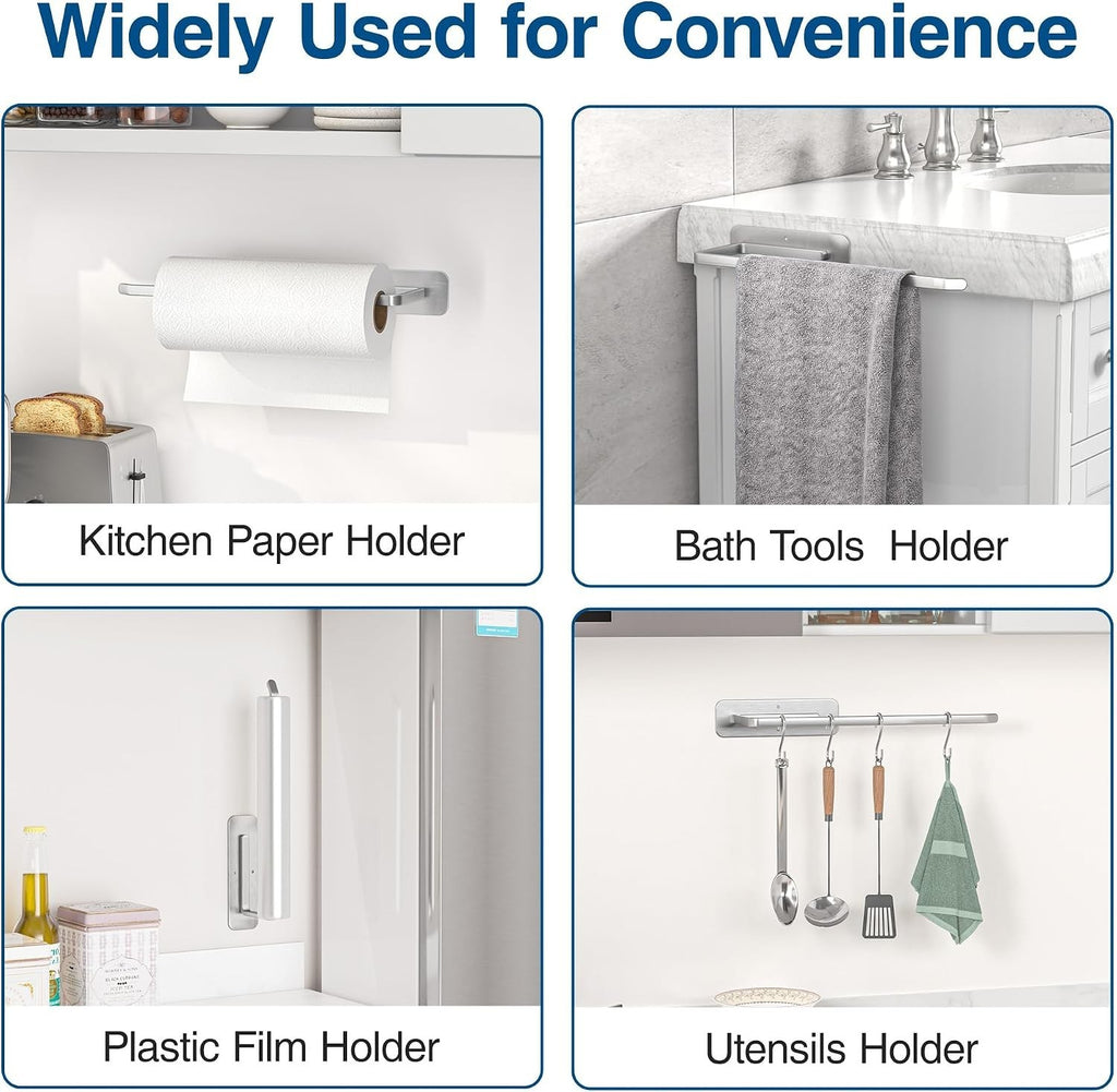 Paper Towel Holder Under Cabinet Self Adhesive Drilling Silver 31x4.5cm New
