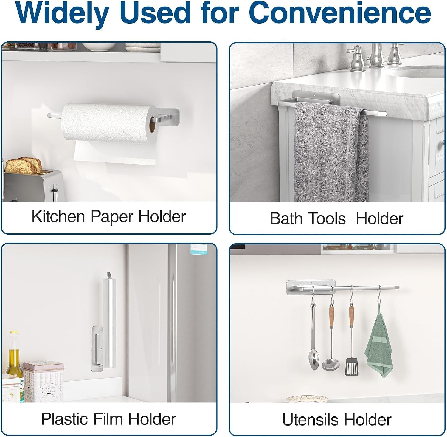 Paper Towel Holder Under Cabinet Self Adhesive Drilling Silver 31x4.5cm New