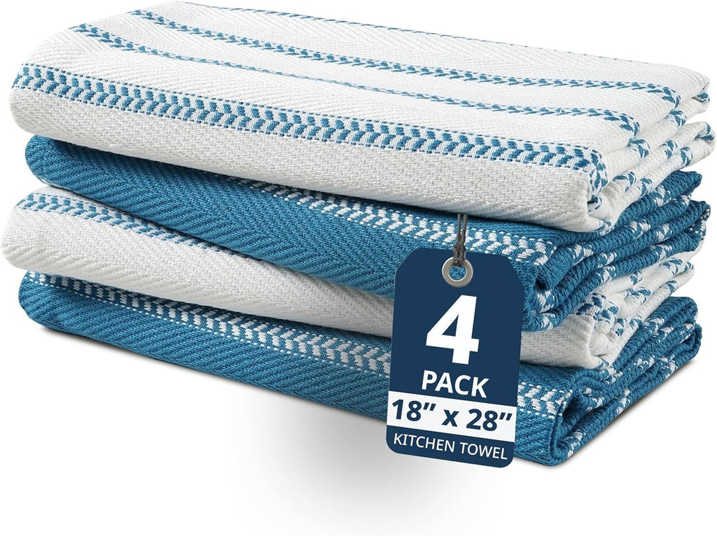 Lane Linen Kitchen Towels Pack 4 Cotton Drying Dishes Blue Saphire 18x28in New