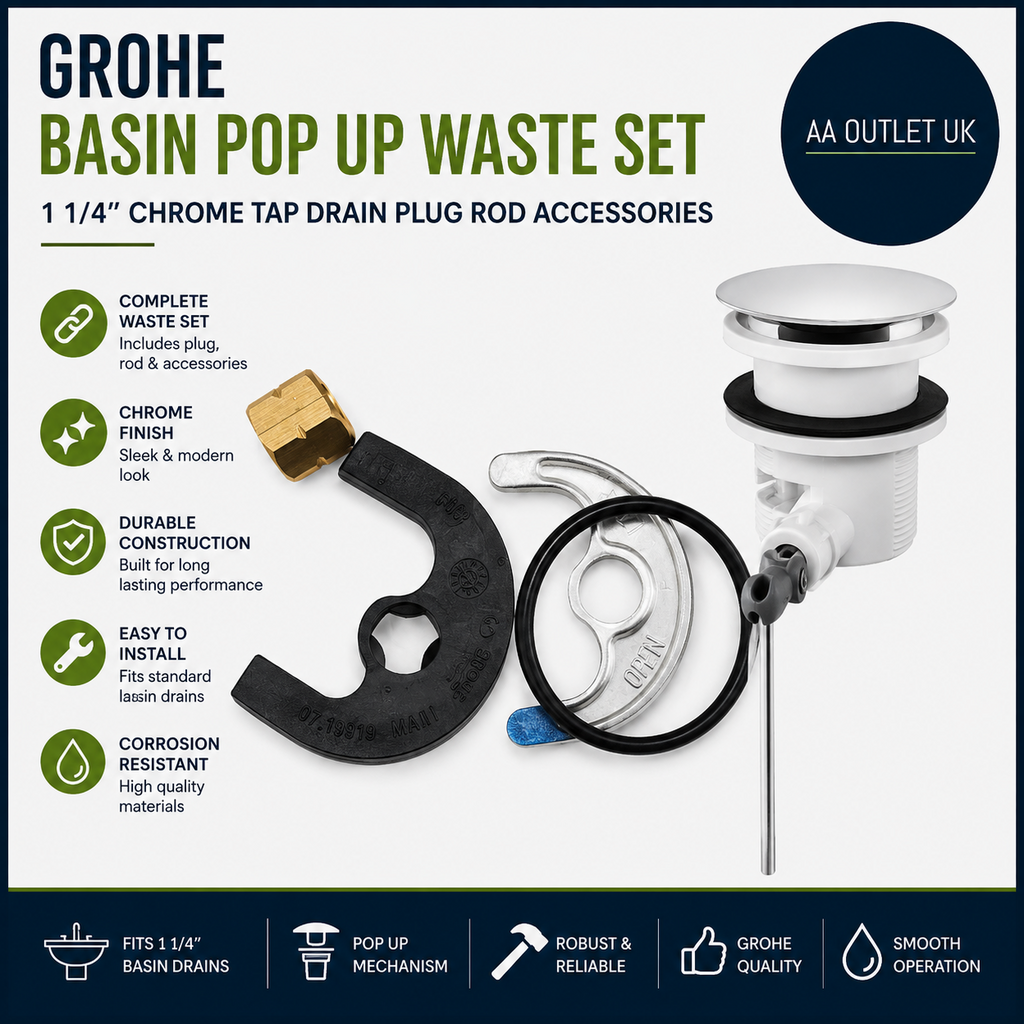 Grohe Basin Pop Up Waste Set 1 1/4in Chrome Tap Drain Plug Rod Accessories