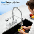 2 Hole Bridge Kitchen Mixer Tap Dual Lever Sink Faucet With 360 Swivel New