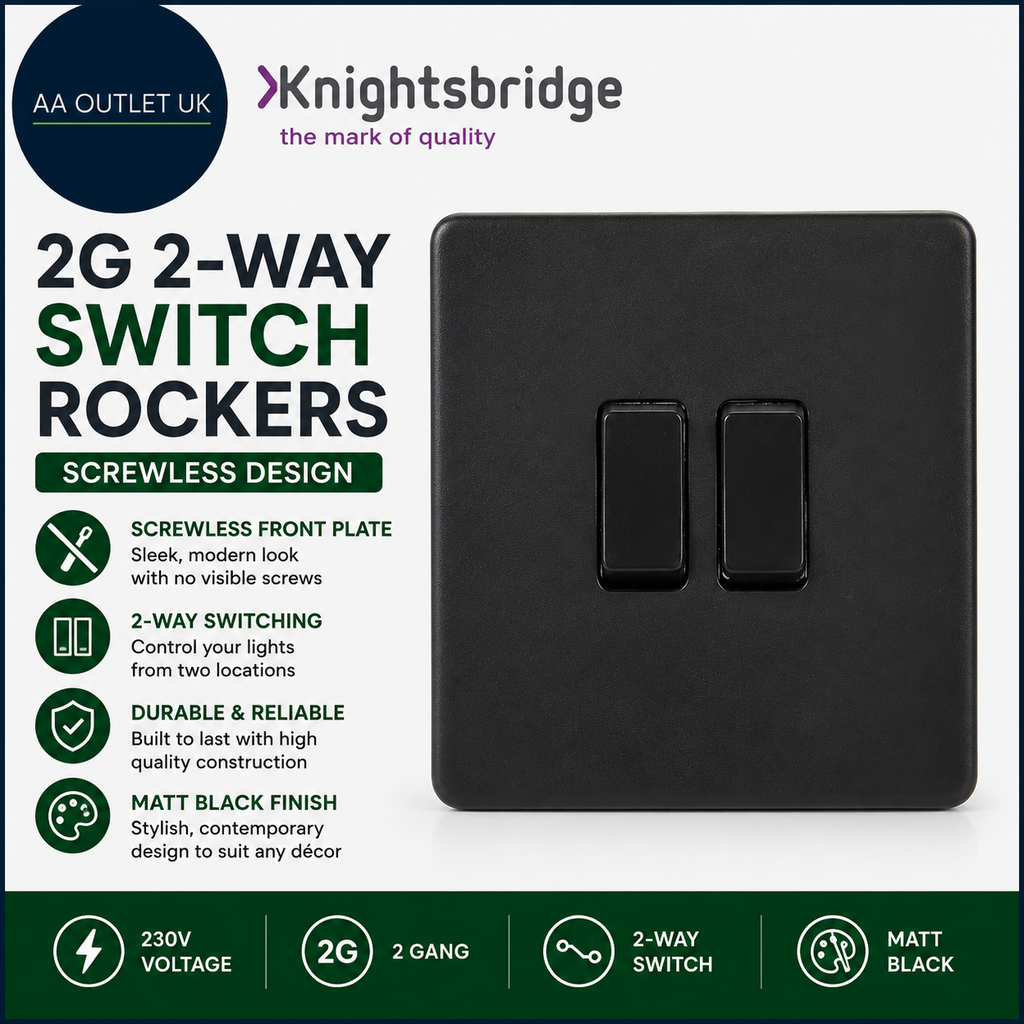 Knightsbridge SF3000MBB Screwless 2G 2 Way Switch Rockers 230V Matt Black