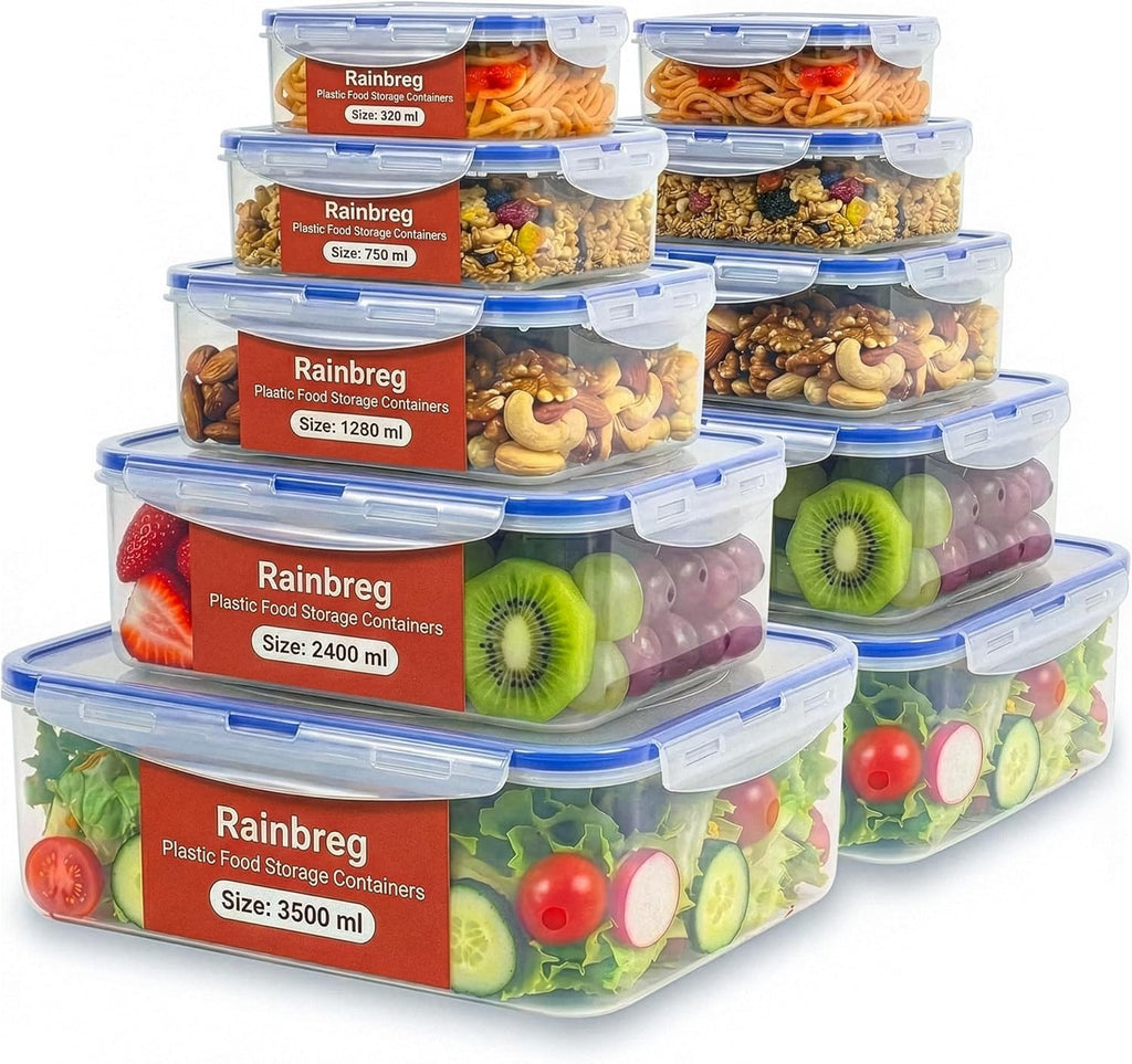 Rainberg Food Storage Containers 20pc 10 containers 10 Lids Leak Proof Airtight
