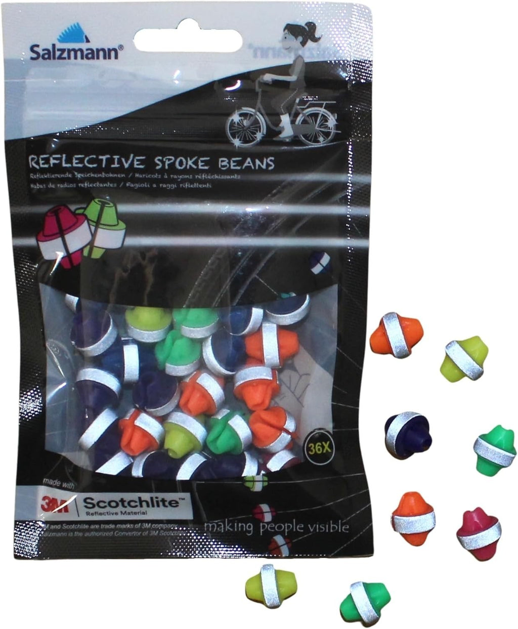 Salzmann Reflective Spoke Beads 36 Pieces 3M Scotchlite Bicycle Reflectors New