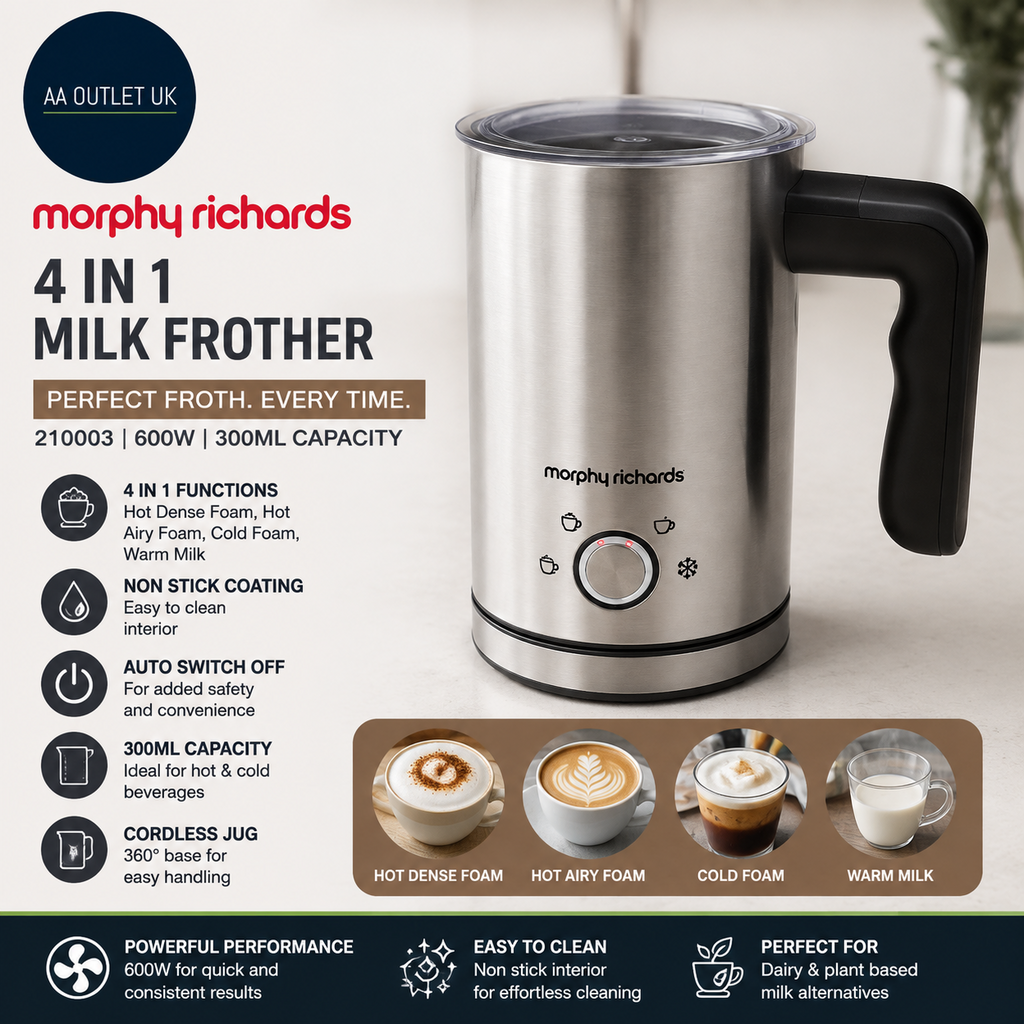 Morphy Richards Milk Frother 600W Electric 4 In 1 Non Stick Coating 210003