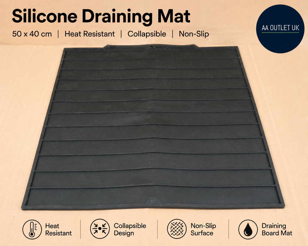 Silicone Draining Drying Mat 50x40cm Board Heat Resistant Collapsible Black