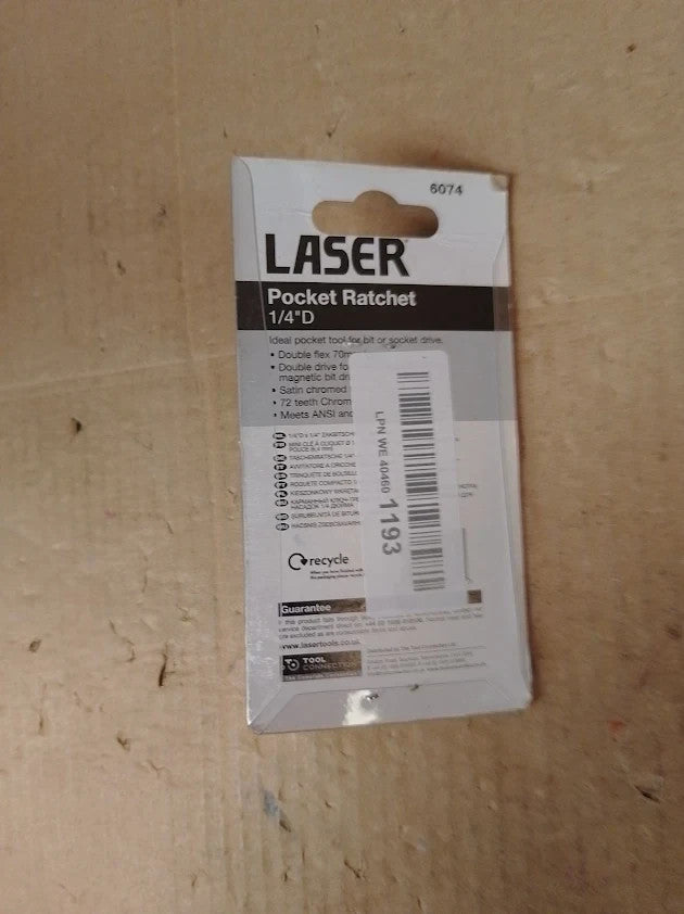 Laser 6074 Pocket Ratchet Bit Driver 1/4D New