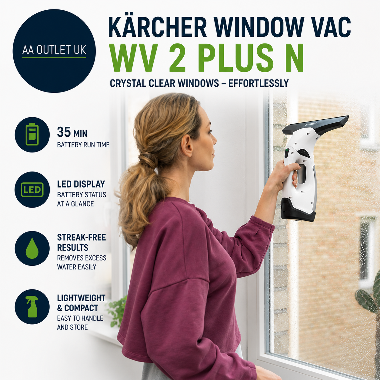 Karcher Window Vac WV 2 Plus N Battery Running Time 35min LED Display
