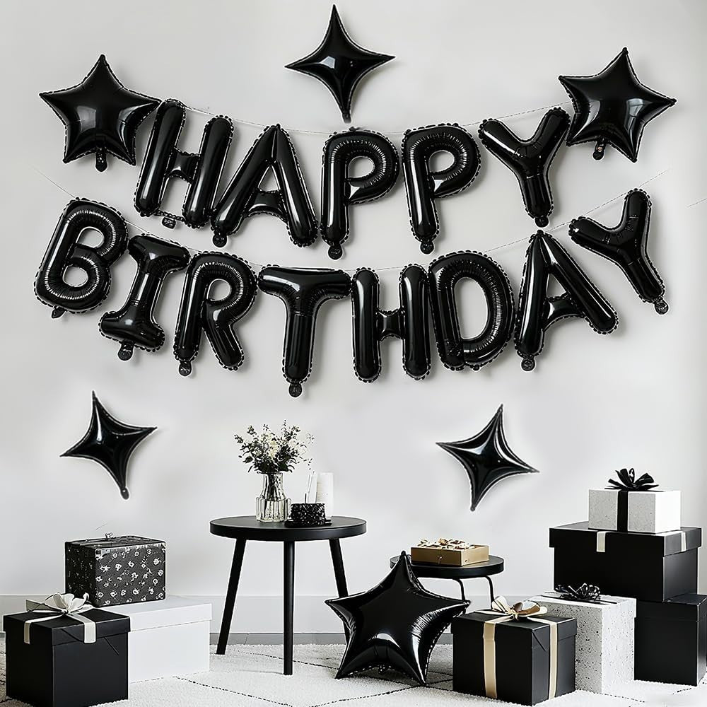 Black Balloons Birthday Decorations Happy Birthday Banner Reusable Foil New