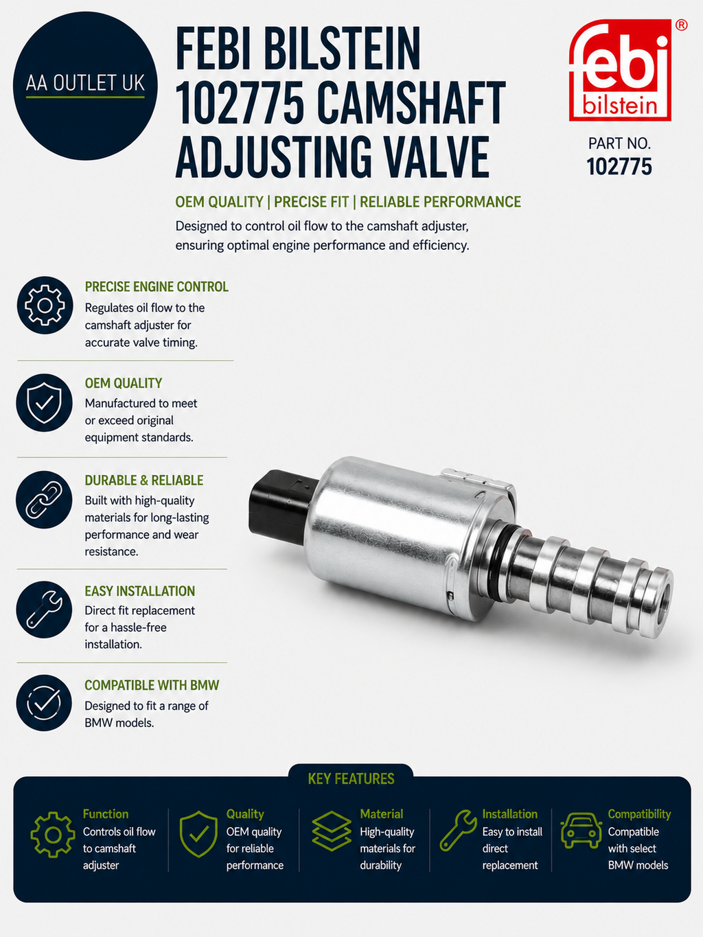 Febi Bilstein 102775 Solenoid Valve Camshaft Adjustment 1 Piece
