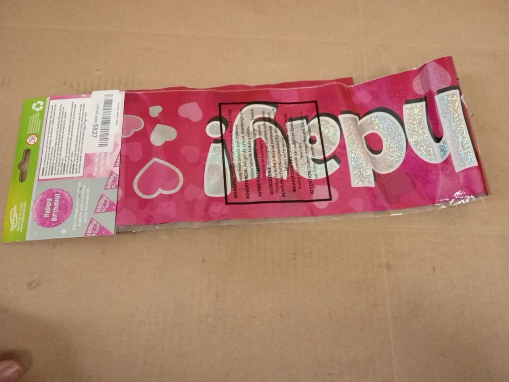 9ft Happy Birthday Banner Pink Holographic Party Decoration Design Quality New