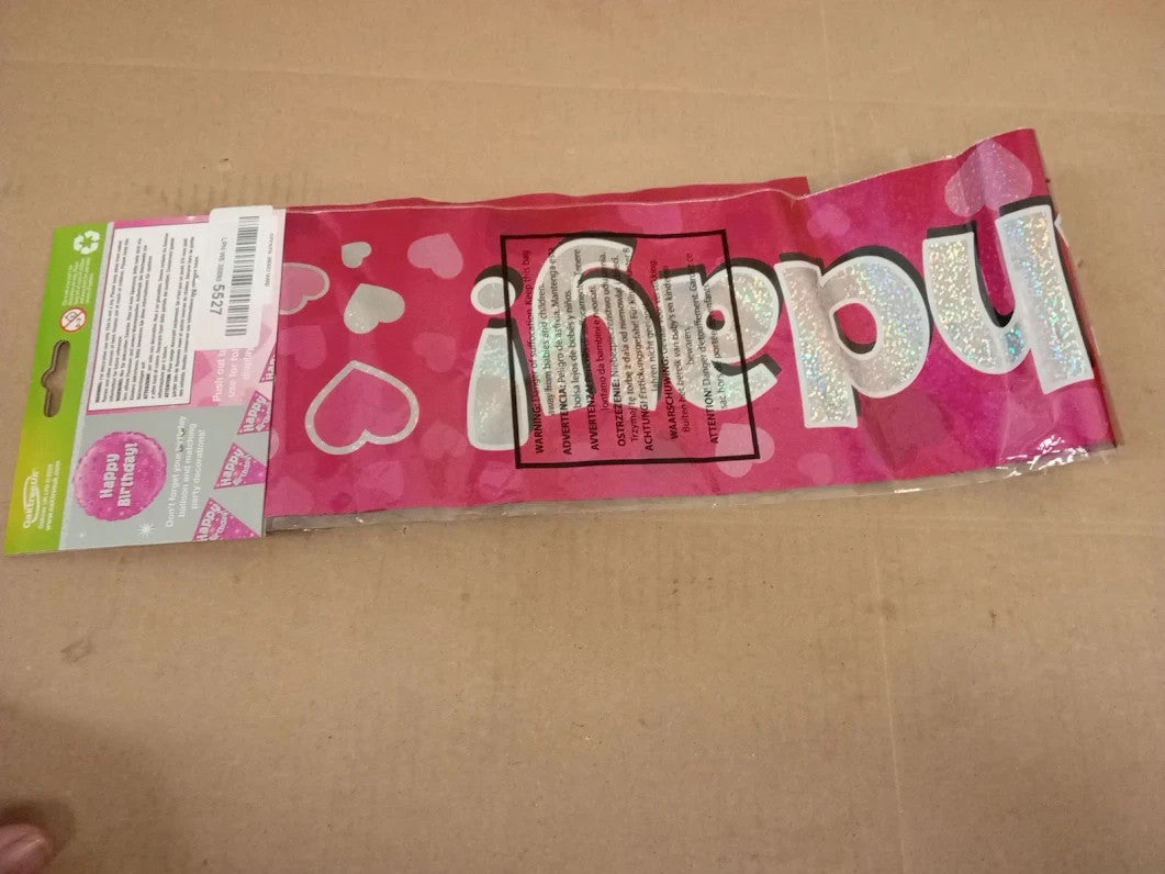 9ft Happy Birthday Banner Pink Holographic Party Decoration Design Quality New