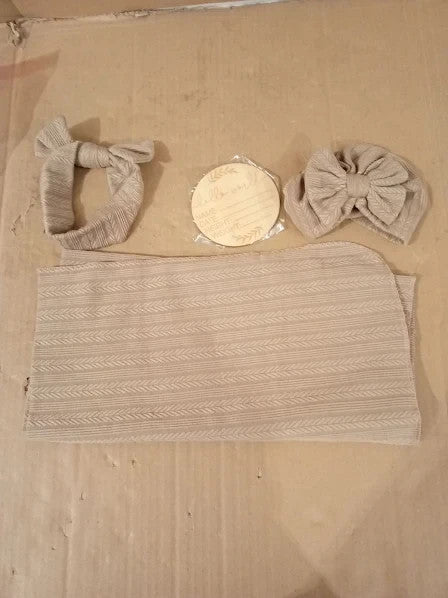 Aqokka Newborn Receiving Blanket Bow Hat Headband Wooden Card Set 80x80cm New