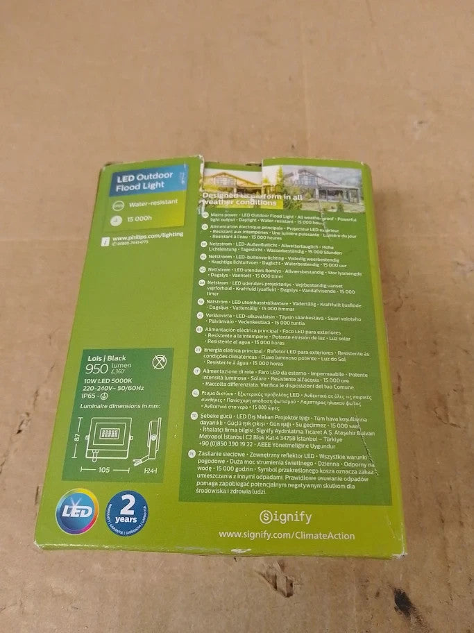 Philips Lois Outdoor Floodlight Daylight Metal 10w 5000K Black New