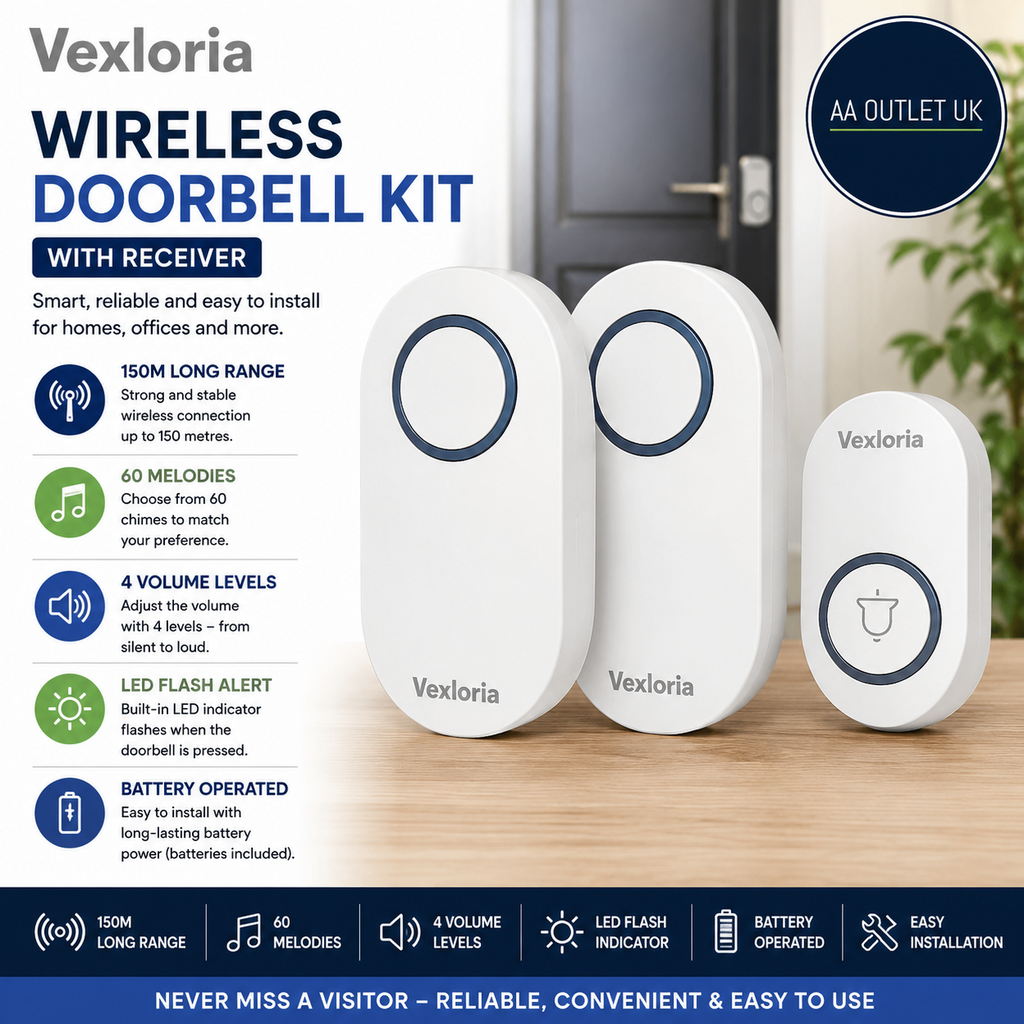 Vexloria Wireless Doorbell Receiver 150m Long Range Battery Operated White