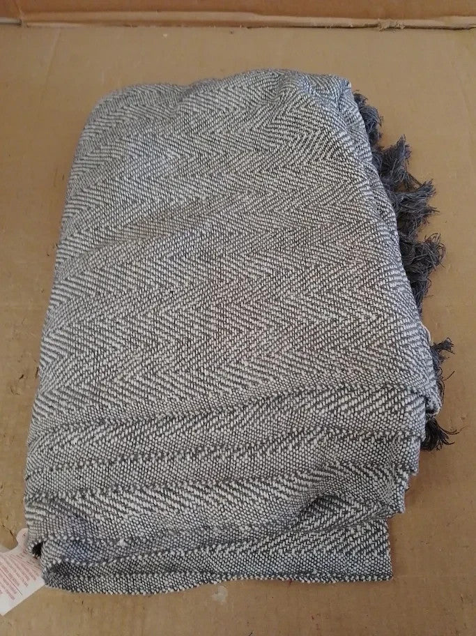 Ehc Herringbone Large 100% Cotton Sofa Armchair Blanket Throw 150x200cm Grey New