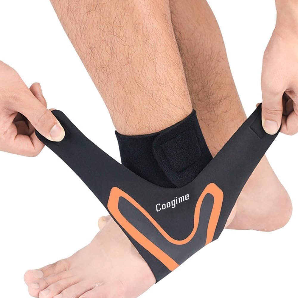 Coogime 2 Pieces Ankle Brace Support Football Flexible Breathable Orange S 35-38