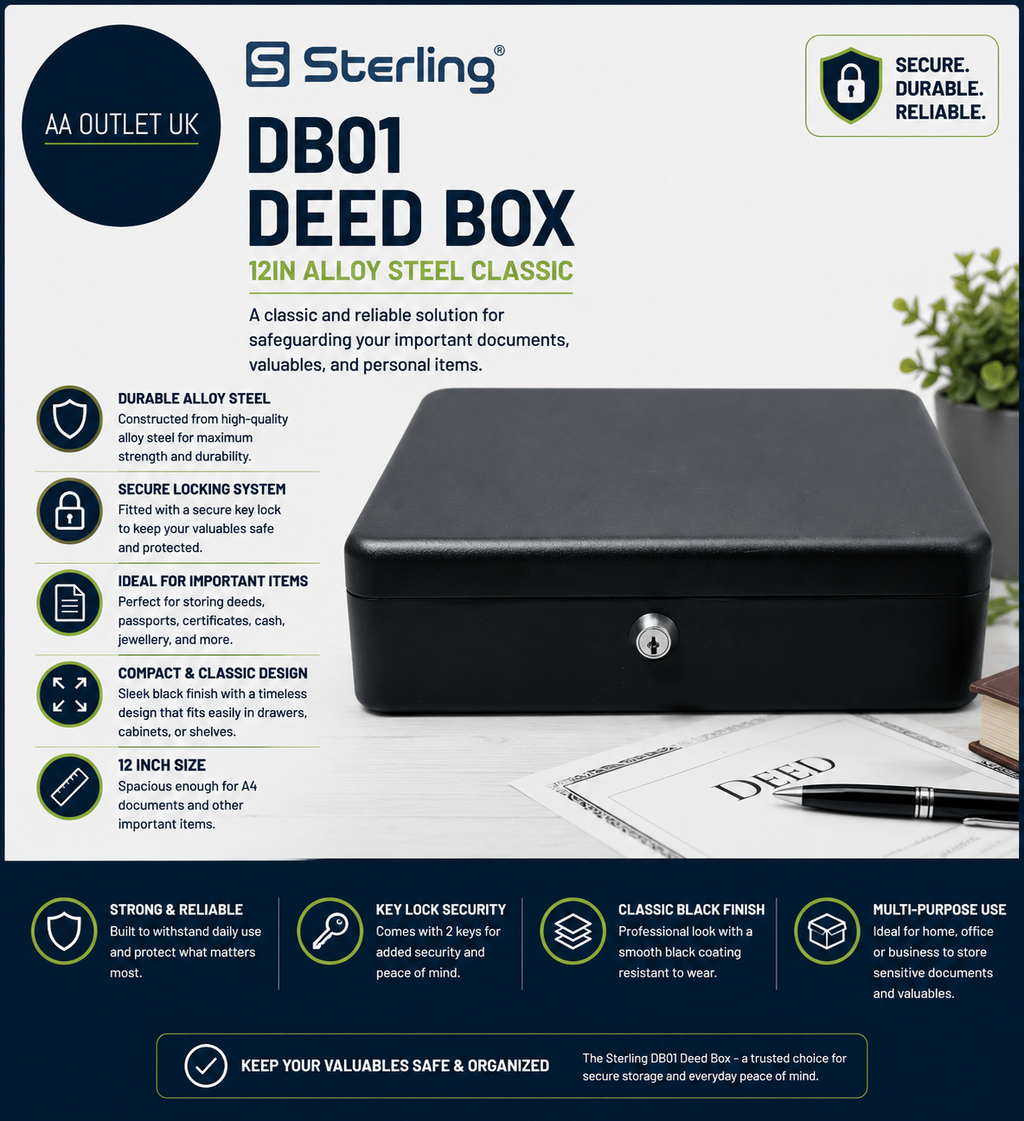 Sterling DB01 Deed Boxes Black 12in Alloy Steel Classic