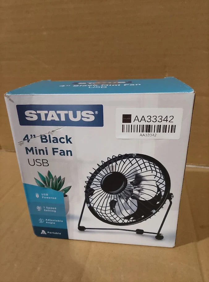 Status 4 Inch USB Desk Fan Mini Portable Personal Cooling Fan Single Speed New
