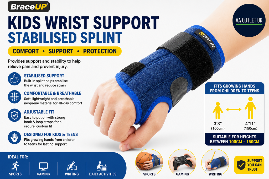 BraceUP Kids Wrist Support Stabilised Splint Right Hand Height 100 150cm Design