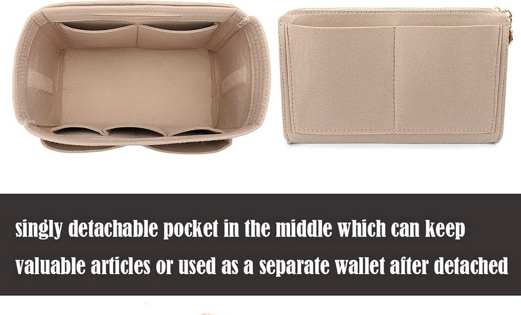 LEXSION Felt Purse Bag Organizer Insert Zipper Tote Shaper Fit Beige Large New