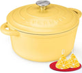 Overmont 26cm 5.2L Enamelled Cast Iron Casserole Lid 5.5QT Goose Yellow New